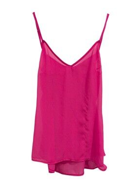 Line & Dot Hot Pink Chiffon Sheer Camisole Top V-Neck Spaghetti Strap Small